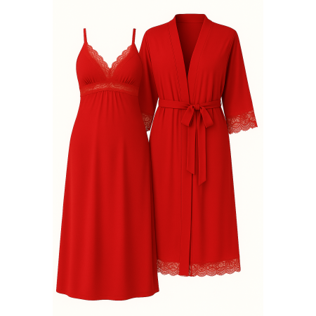 Комплект "Луна" нічна сорочка + халат для вагітних і годуючих Червоний